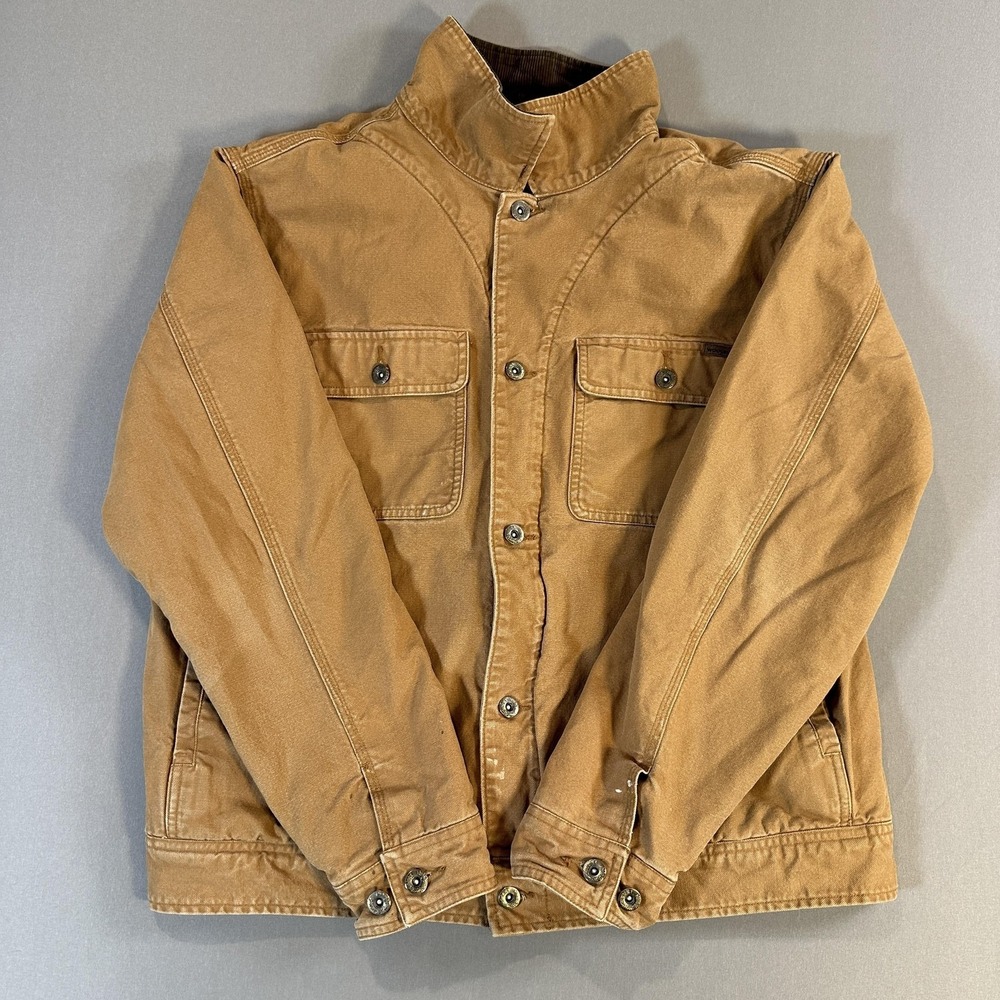 Woolrich Jacket Mens XL Brown Canvas Sherpa Lined Snap Front Workwear Outdoor